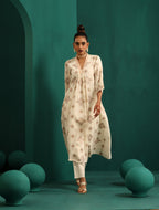 trueBrowns Ivory Peach Cotton Front Gathered Kurta Pant Set | Grocsy