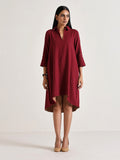 trueBrowns Maroon Short Collared Dress | Grocsy