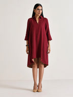 trueBrowns Maroon Short Collared Dress | Grocsy