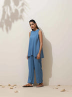 trueBrowns Blue Viscose Solid Co-ord Set | Grocsy