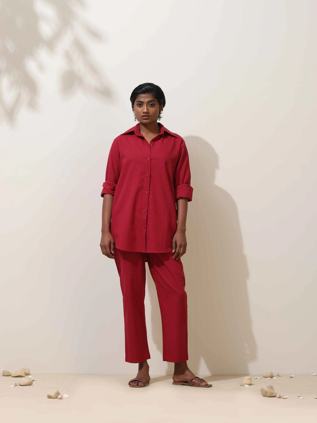 trueBrowns Maroon Cotton Linen Co-Ord Set | Grocsy