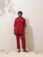 trueBrowns Maroon Cotton Linen Co-Ord Set | Grocsy