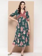 Ahalyaa Women Floral Printed Empire Ethnic Dress | Grocsy