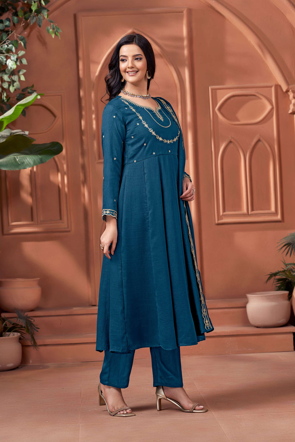 Anaita Blue Anarkali Readymade Suit with Embroidery Work | Grocsy