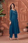 Anaita Blue Anarkali Readymade Suit with Embroidery Work | Grocsy