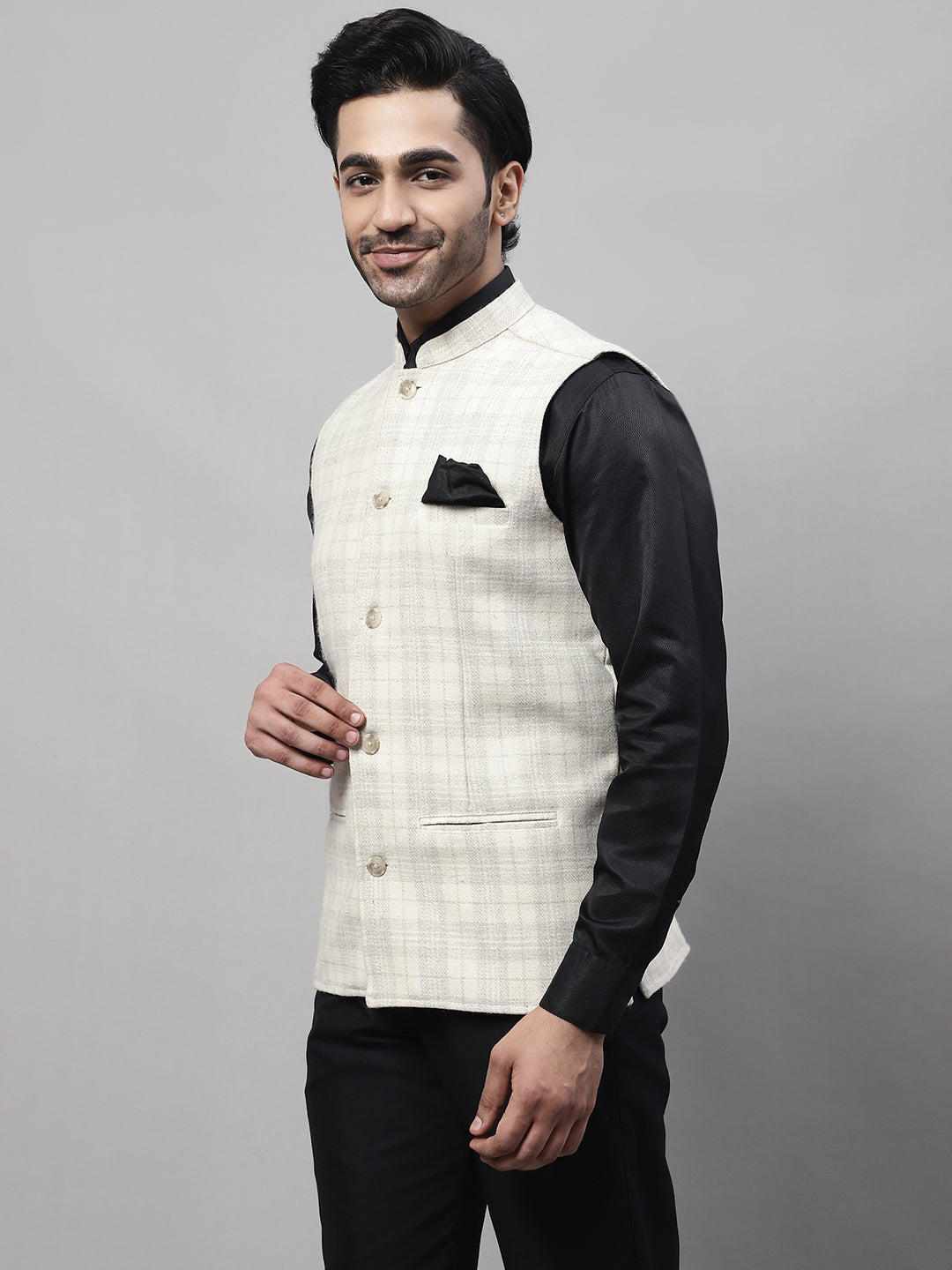 Even Apparels Men's Cream Pure Wool Nehru Jacket | Grocsy
