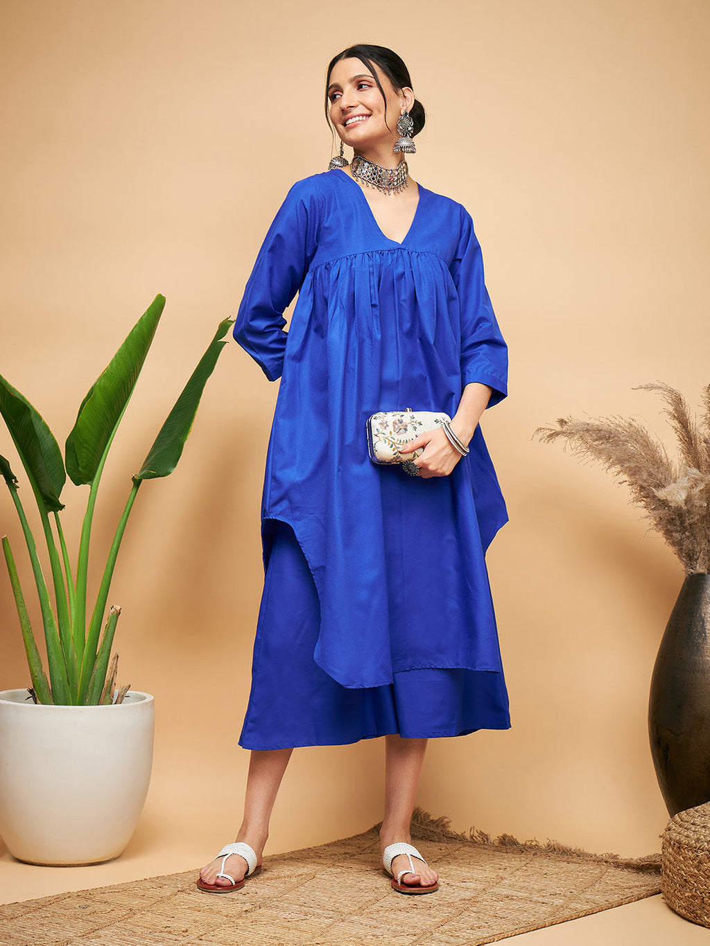 InWeave Women's Ink Blue Flared Kurta Palazzo Set | Grocsy