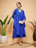 InWeave Women's Ink Blue Flared Kurta Palazzo Set | Grocsy