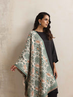 trueBrowns Green Floral Reversible Woollen Stole | Grocsy