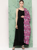 InWeave Women's Black Strappy Set W Magenta Camelia Cr Dupatta | Grocsy
