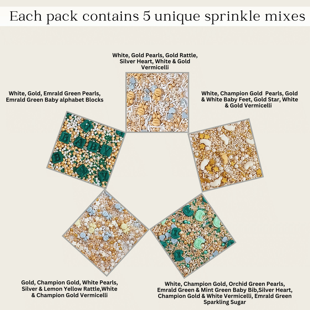 Confect Baby Shower Sprinkles | Gender Reveal Sprinkles Pack of 5 (BABY SHOWER -02) | Grocsy