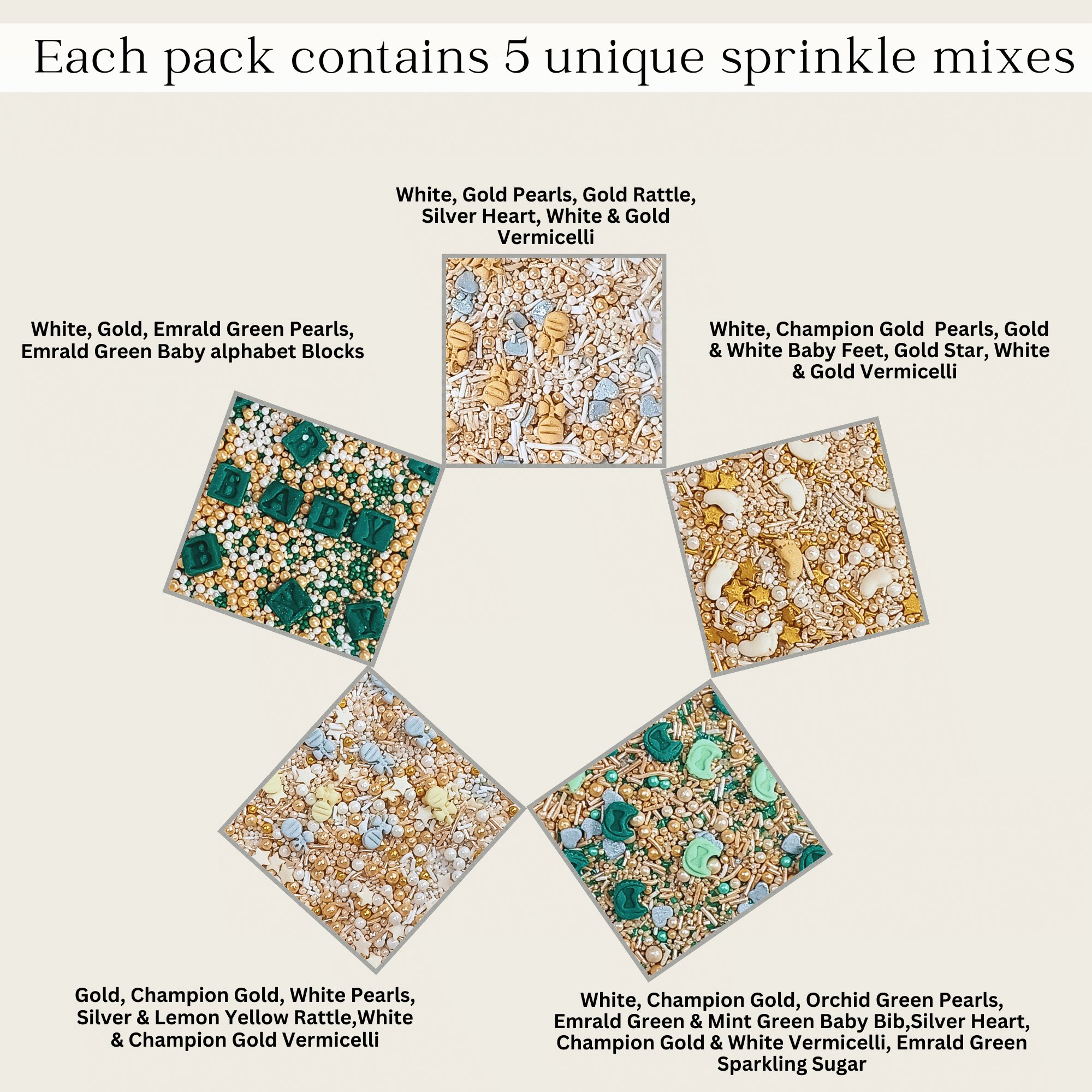 Confect Baby Shower Sprinkles | Gender Reveal Sprinkles Pack of 5 (BABY SHOWER -02) | Grocsy