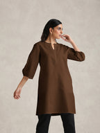 trueBrowns Brown Cotton Blend Short Kurta | Grocsy