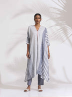 trueBrowns Off-White Cotton Multi Stripe Flared Kurta Set | Grocsy