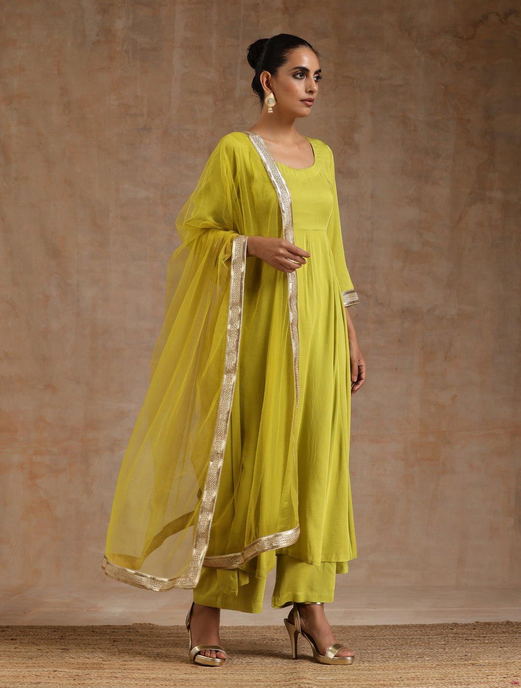 trueBrowns Lime Modal Satin Anarkali Set | Grocsy