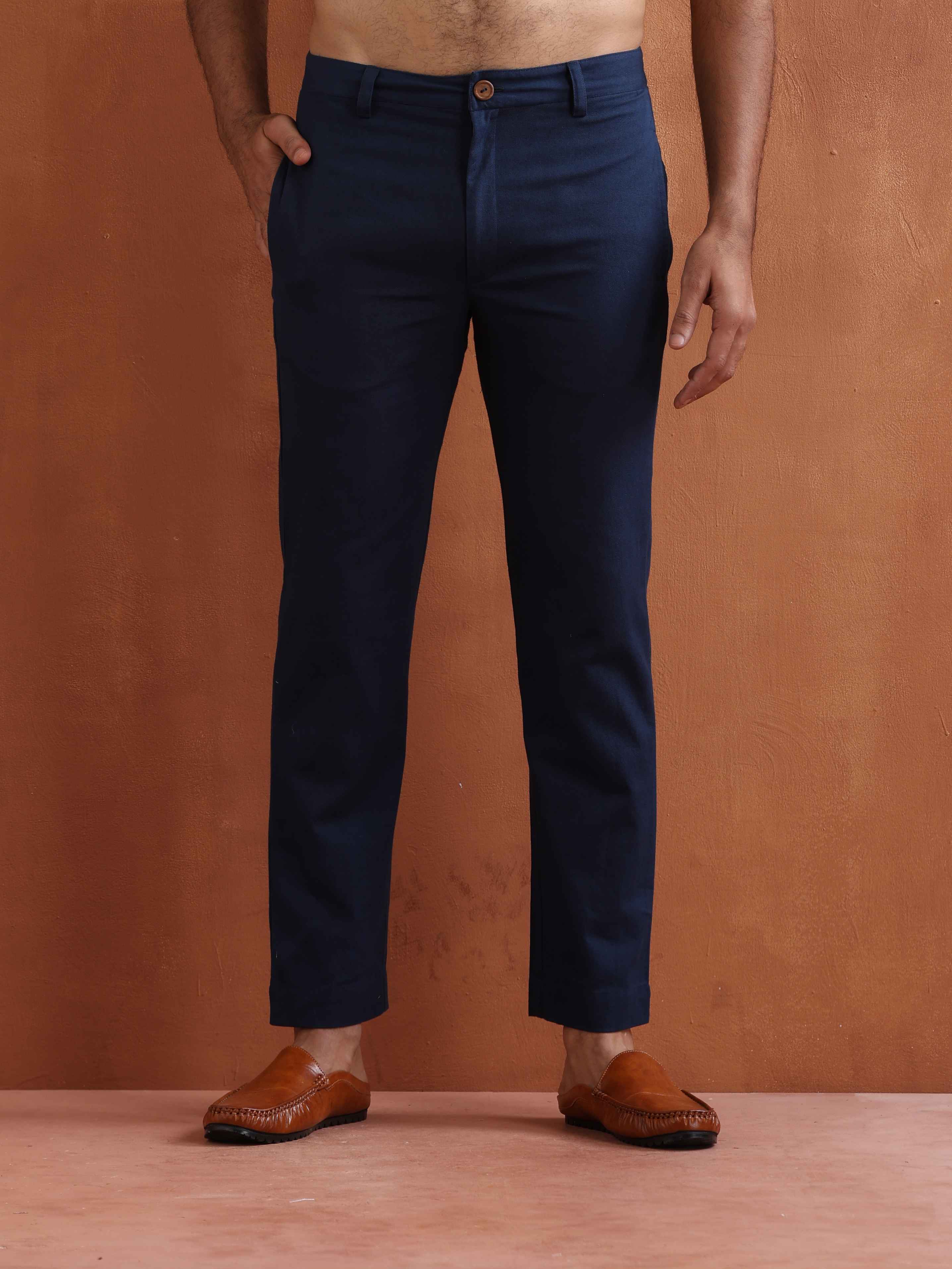 trueBrowns Men's Blue Cotton Twill Pants | Grocsy