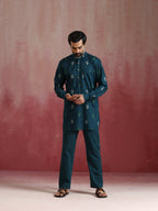 trueBrowns Men's Blue Ikat Print Mandarin Collar Kurta Co-ord set | Grocsy