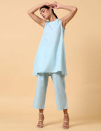 trueBrowns Cotton Linen Light Blue Sleeveless Co-Ord Set | Grocsy