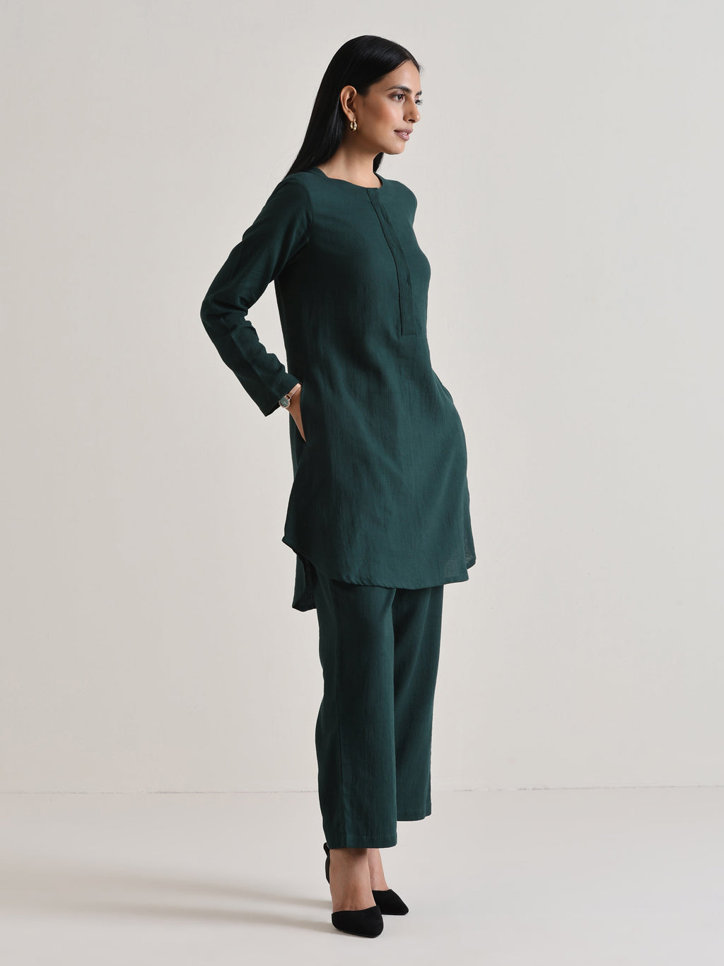 trueBrowns Dark Green Front Placket Co-Ord Set | Grocsy