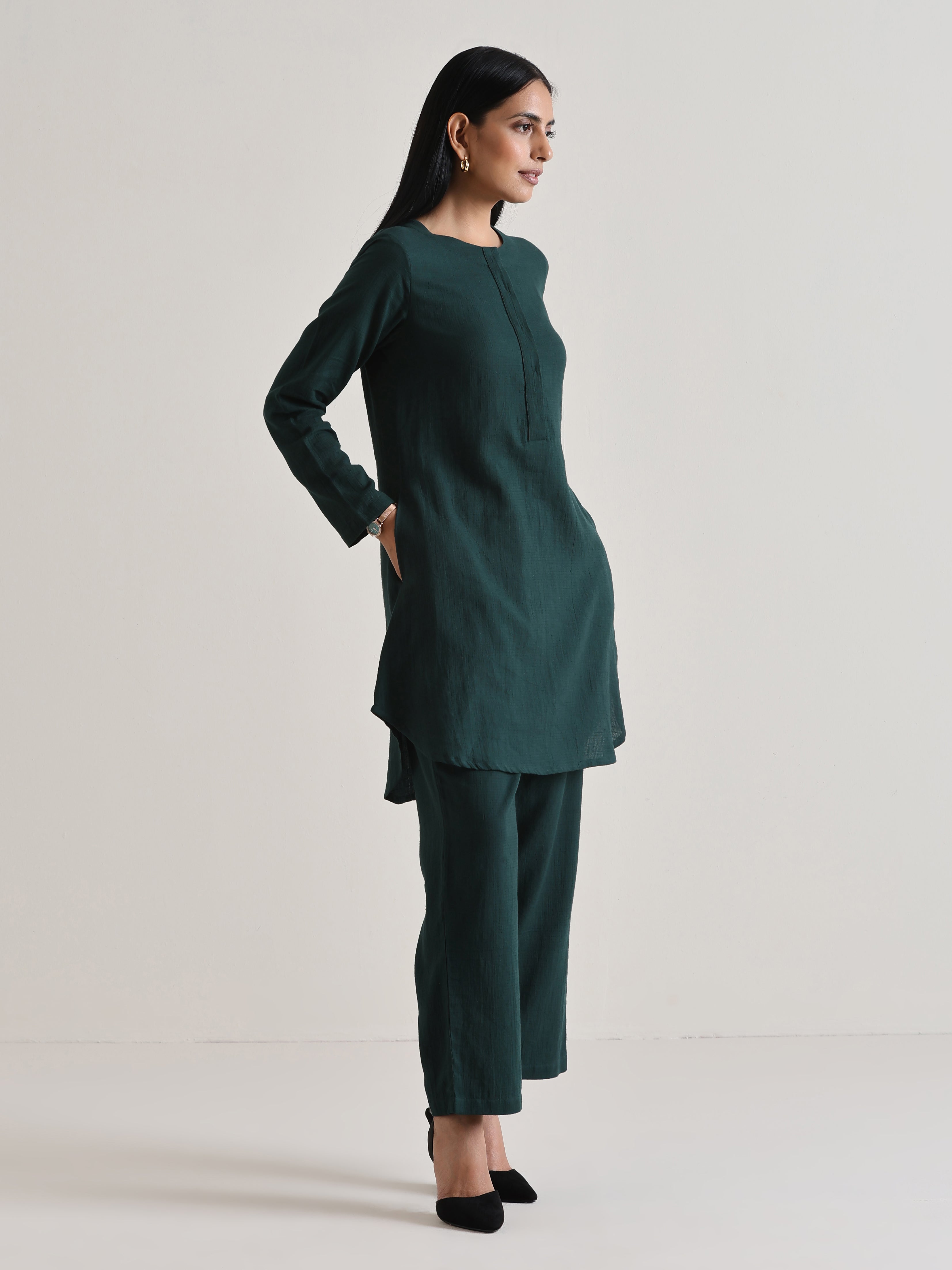 trueBrowns Dark Green Front Placket Co-Ord Set | Grocsy