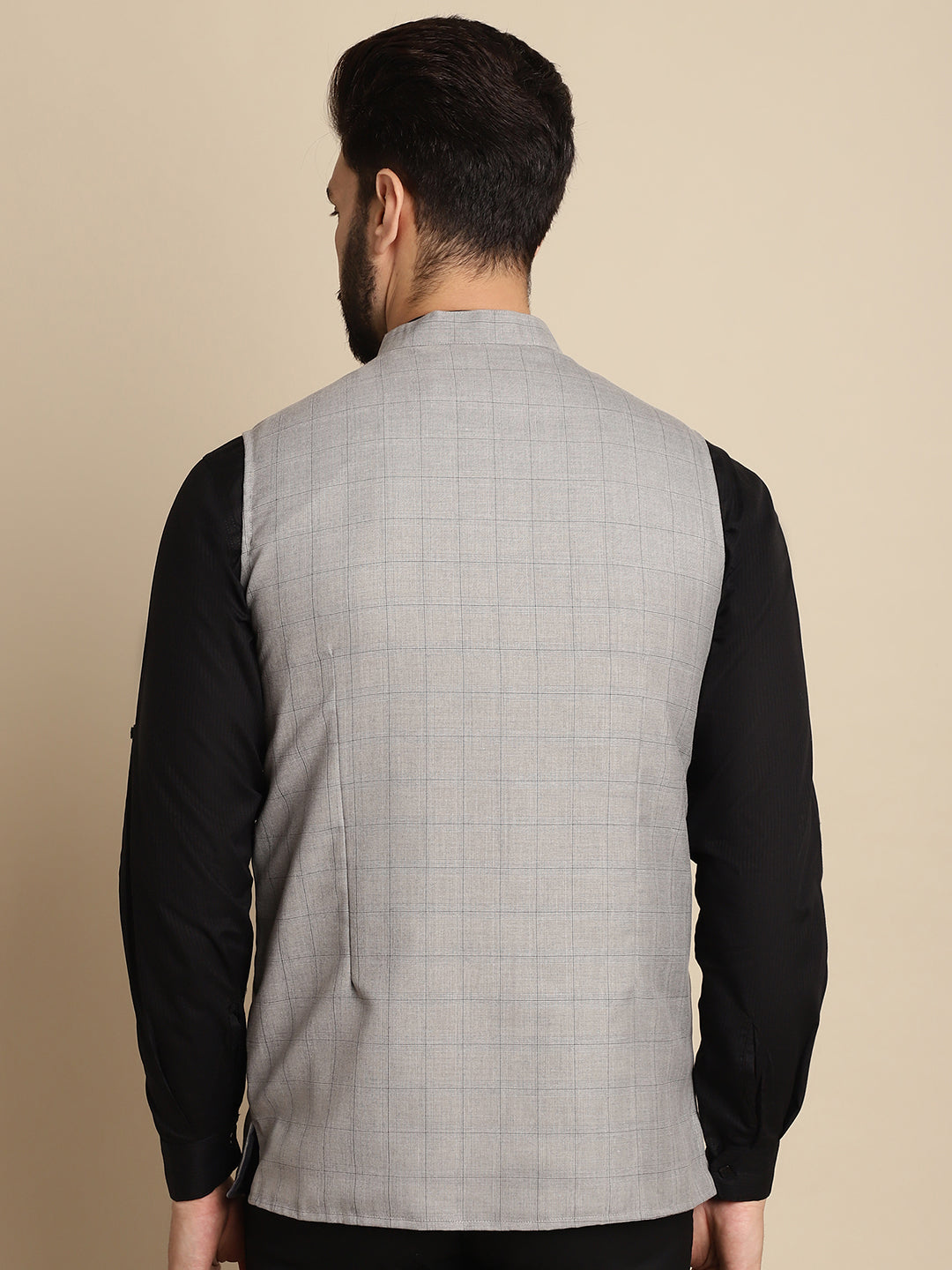 Even Apparels Men's Grey Mandarin Collar Waistcoat | Grocsy