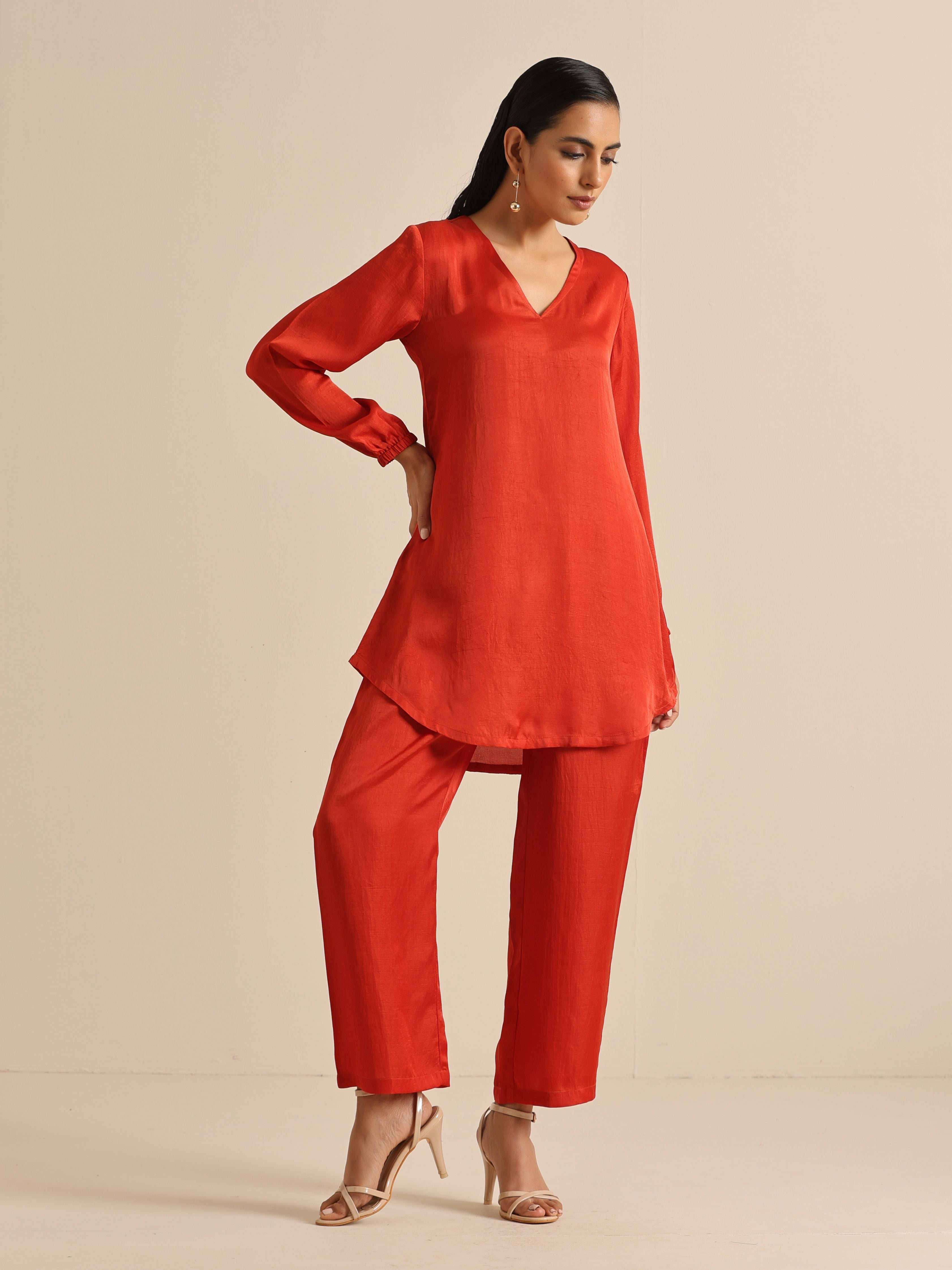 trueBrowns Rust Silk Blend Short Co-Ord Set | Grocsy