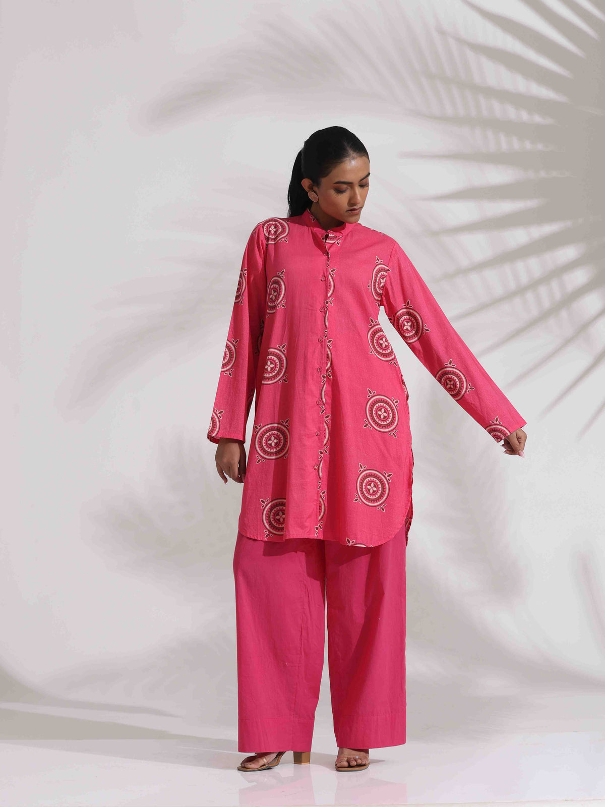 trueBrowns Pink Cotton Print Kurta Co-ord Set | Grocsy