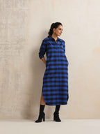 trueBrowns Blue Check Winter Shirt Dress | Grocsy