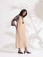 trueBrowns Beige Cotton Print Long Dress | Grocsy