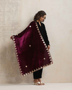 trueBrowns Wine Velvet Gota Patti Stole | Grocsy