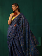 trueBrowns Royal Blue Cotton Gold Lurex Striped Ready to Wear Saree | Grocsy