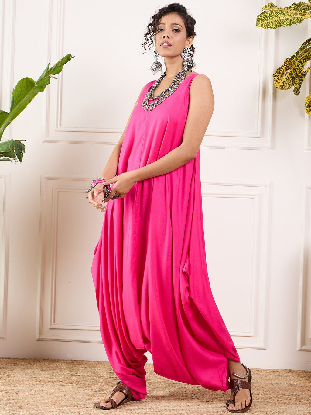 InWeave Pink Round Sleeveless Jumpsuit | Grocsy