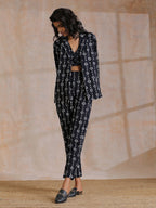 trueBrowns Black White Geometric Print Cotton Pant Suit Set | Grocsy