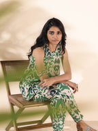trueBrowns Green Cotton Ikat Sleeveless Co-ord Set | Grocsy
