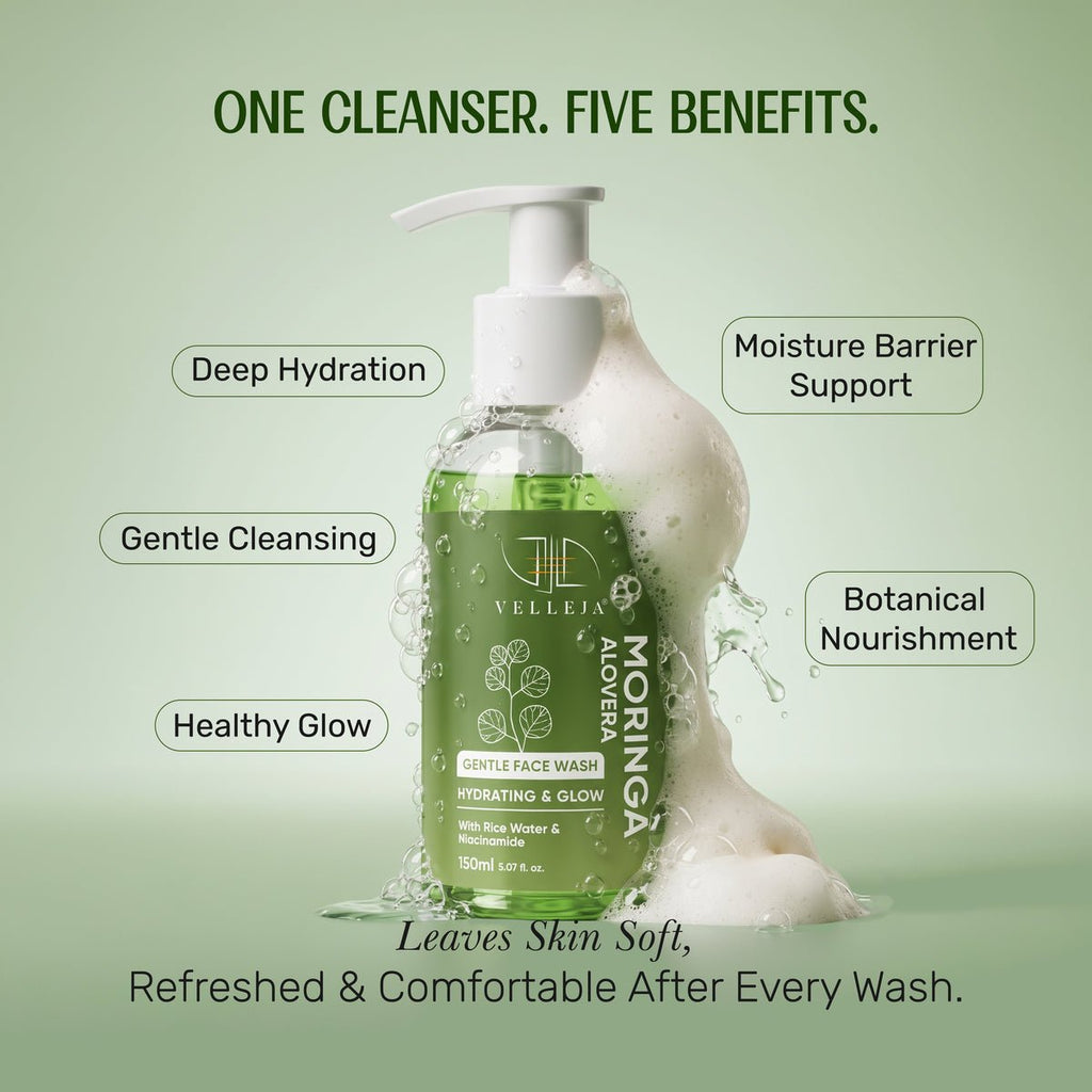 Velleja Moringa Aloevera Face Wash| Skin Brightening & Hydrating Ayurvedic Gentle Face Wash | Grocsy