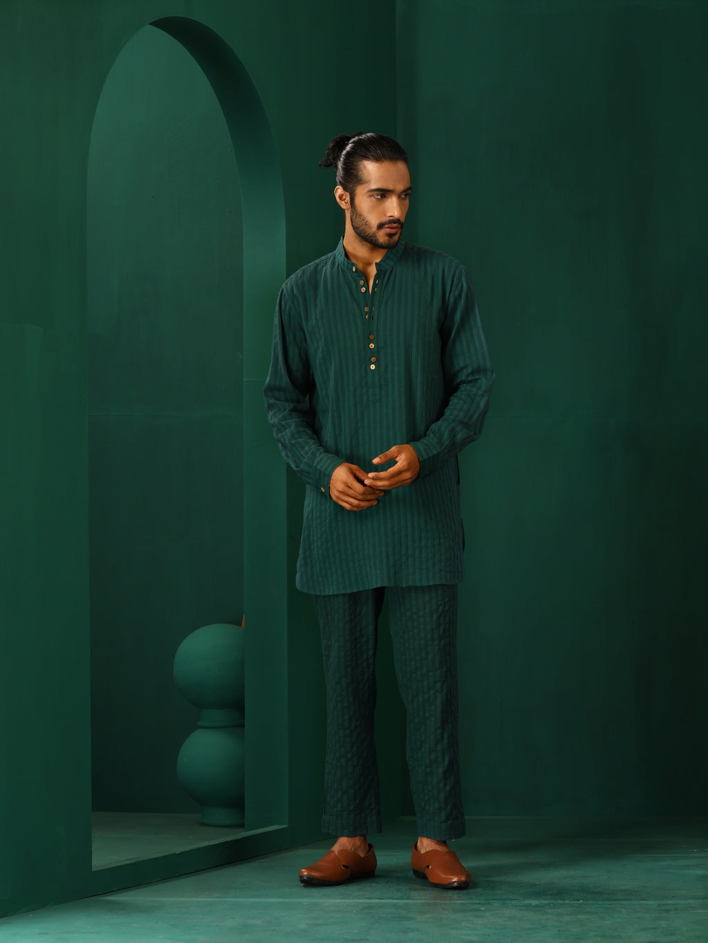 trueBrowns Men's Turquoise Dobby Co-ord Set | Grocsy