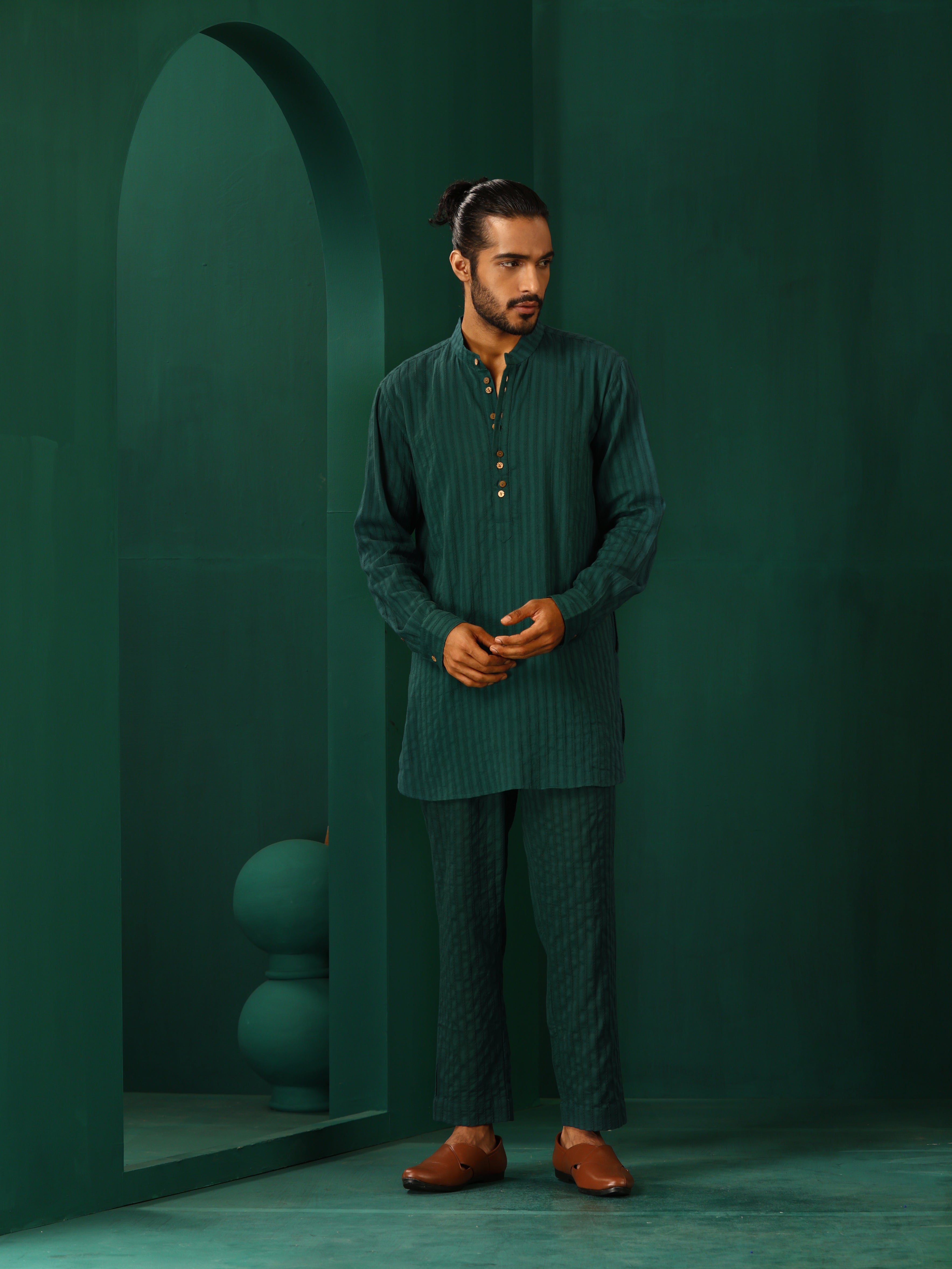 trueBrowns Men's Turquoise Dobby Co-ord Set | Grocsy