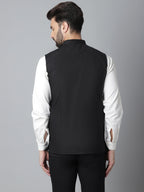 Even Apparels Men's Black Nehru Jacket With Welt Pockets | Grocsy