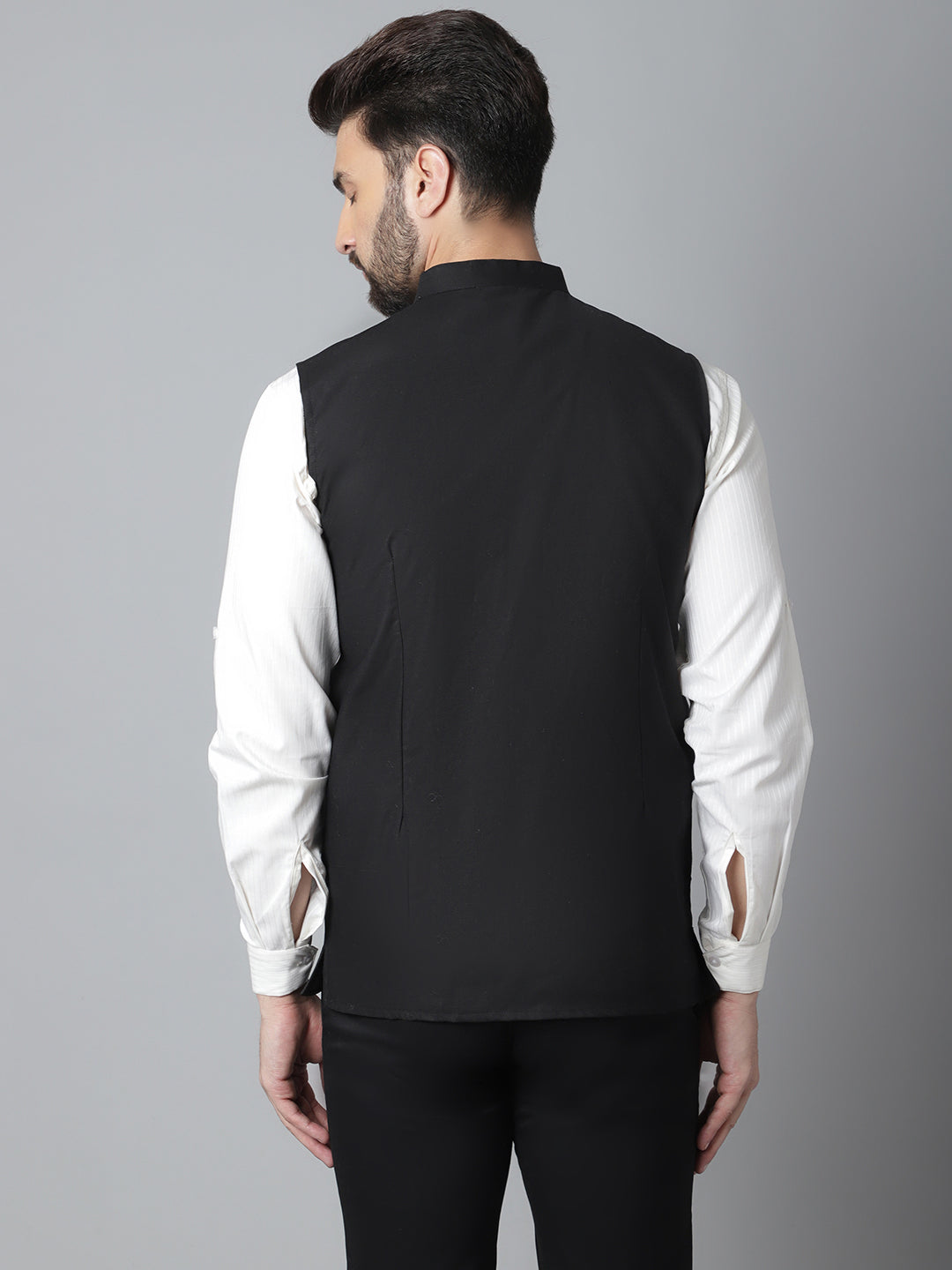 Even Apparels Men's Black Nehru Jacket With Welt Pockets | Grocsy