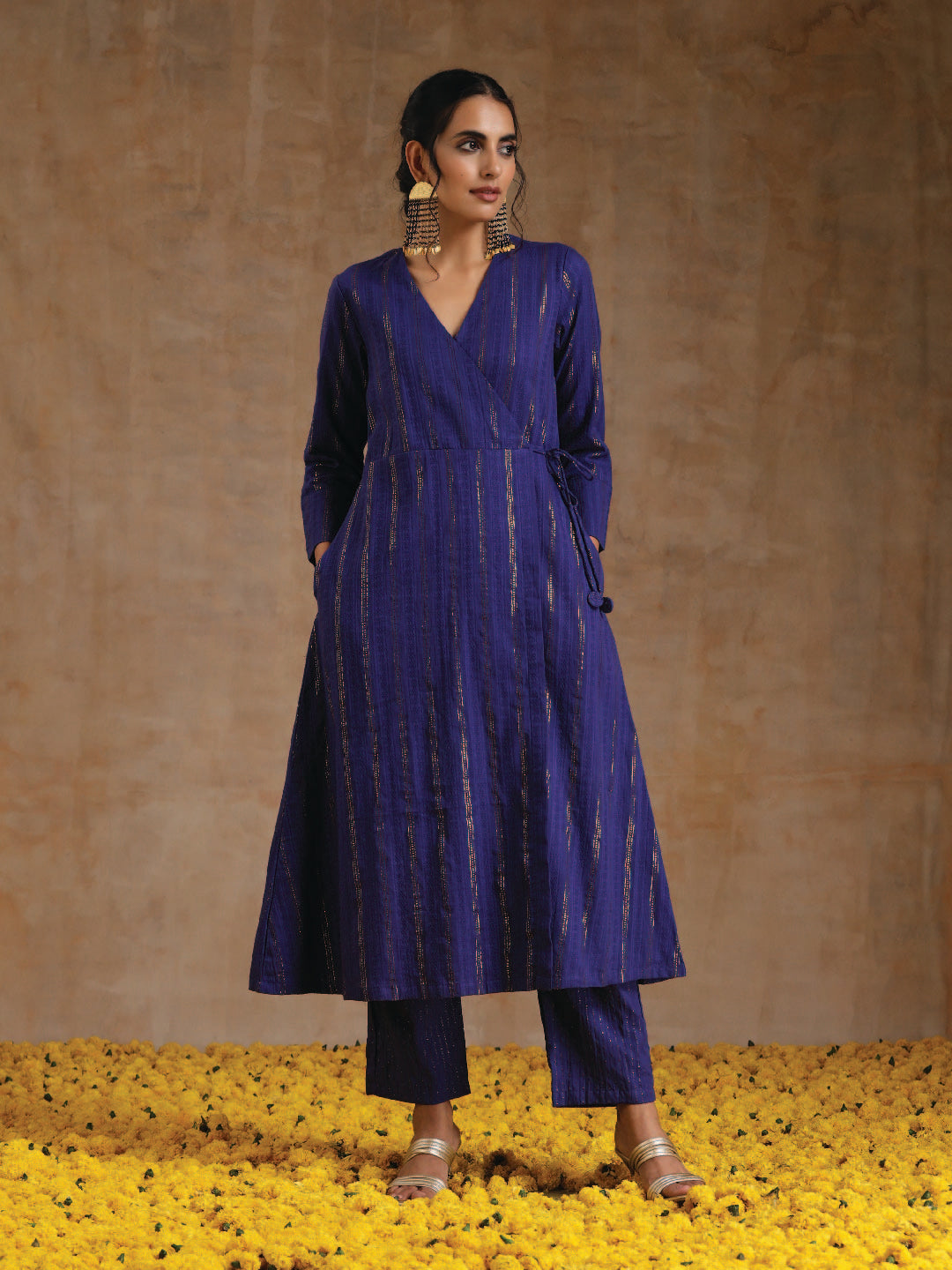 trueBrowns Spectrum Blue Gold Cotton Angrakha Kurta Set | Grocsy