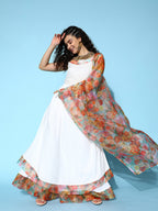 InWeave Women's White Strappy Orgranza Border Kurta Set With Dupatta | Grocsy