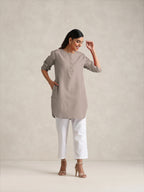 trueBrowns Light Grey Cotton Blend Short Kurta | Grocsy