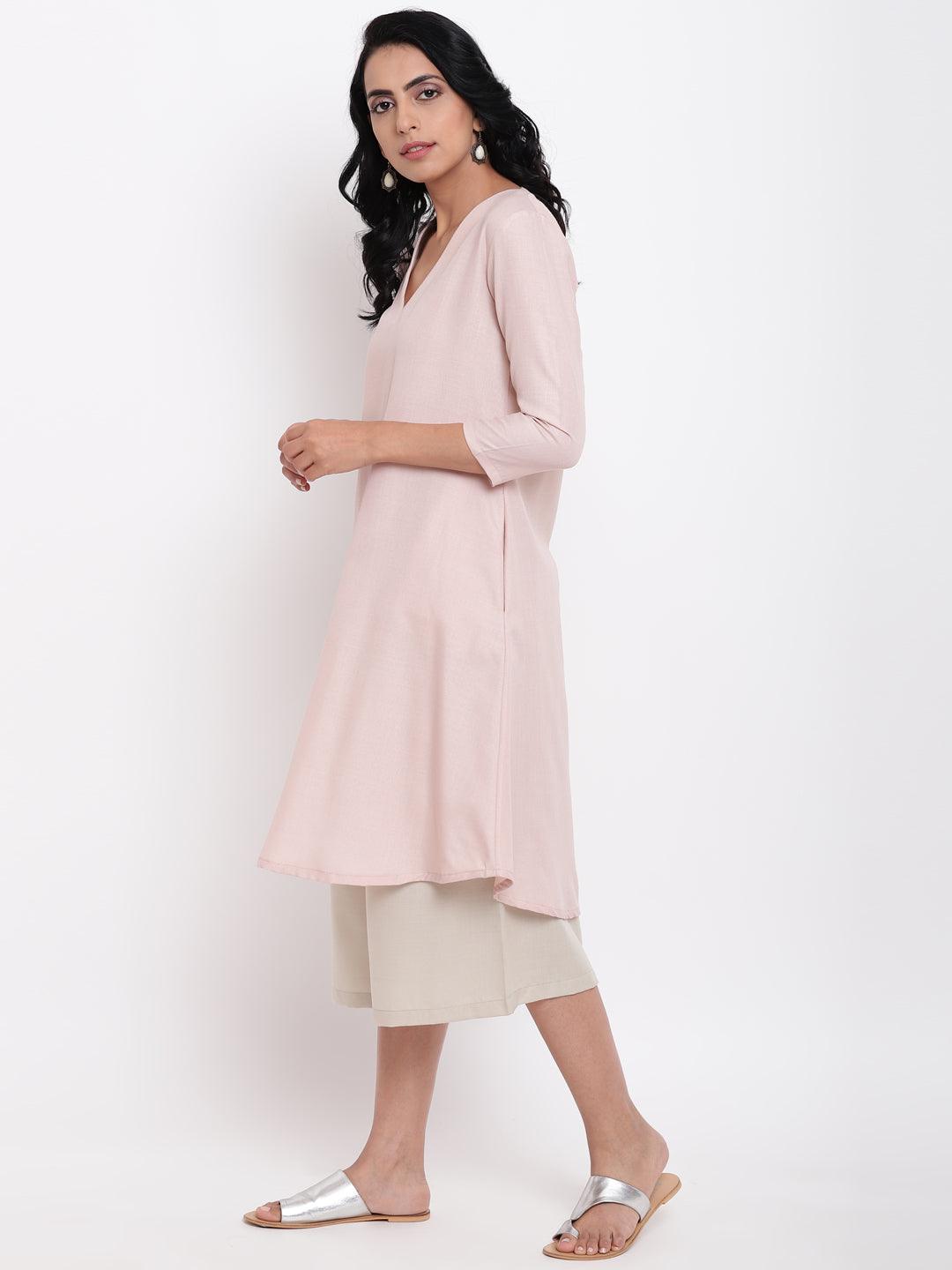 trueBrowns Linen Cotton Rose Kurta Pant Set | Grocsy