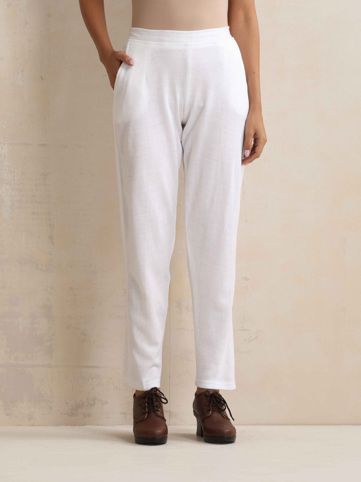 trueBrowns White Woollen Pants | Grocsy