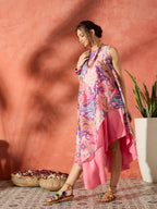 InWeave Purple Floral Peach Asymmetrical Dress | Grocsy