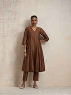 trueBrowns Brown Silk Slit Kurta Set | Grocsy