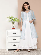 InWeave Women's Cream Strappy With Blue White Chintz Organza Cape | Grocsy