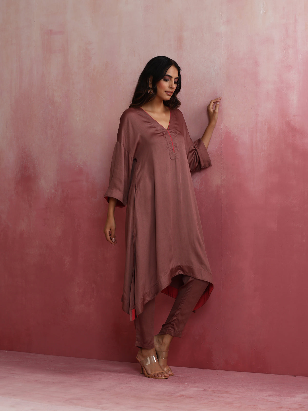 trueBrowns Brown Modal High low Kurta Set | Grocsy