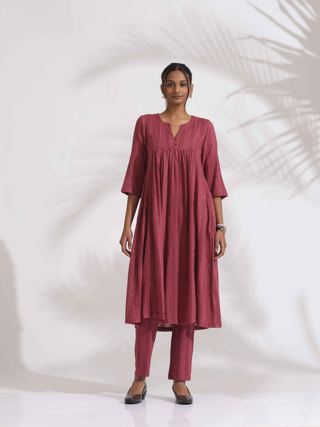 trueBrowns Maroon Cotton Flared Kurta Set | Grocsy