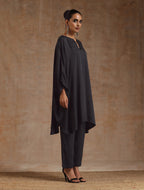 trueBrowns Grey Modal Satin Oversized Round Co-Ord Set | Grocsy